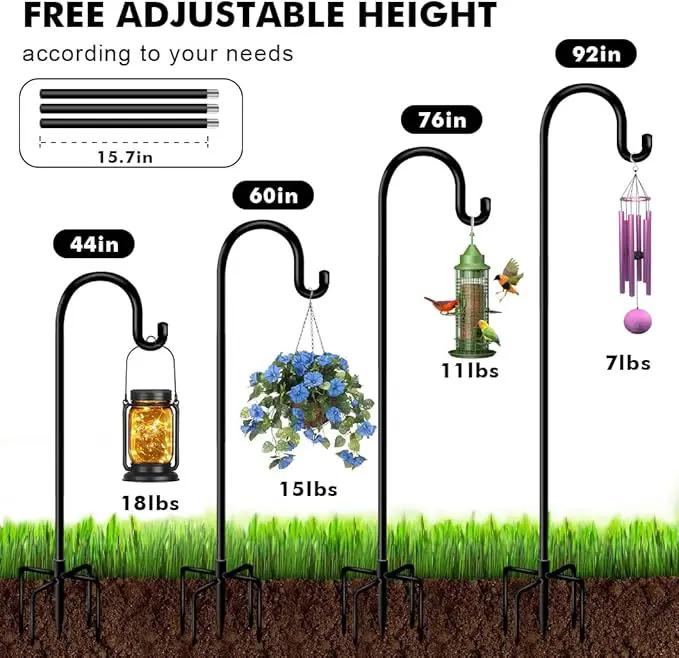 76 in Outdoor Shepherd Hooks for Hanging Plants, Garden Adjustable Heavy Duty Hummingbird Feeder Pole Stand Hanger with Stand for Solar Lantern Flower Baskets Wind Chimes, Black 1 Pack by GreenHaven Gardens