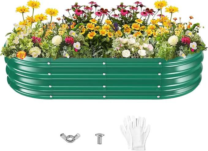 Galvanized Raised Garden Beds for Gardening - 60 x 32 x 12 inch Oval Metal Planter Boxes Above Ground Outdoor for Vegetables,Flowers,Herbs, Garden Container Green (1, 5X2.7X1FT) by GreenHaven Gardens