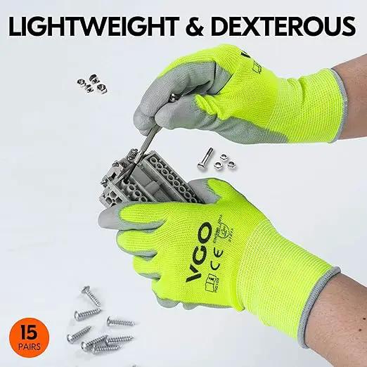Vgo... 15-Pairs Safety Work Gloves, Gardening Gloves, Polyurethane Coated, Dipping Gloves, Latex Free (Size S, Yellow, PU2103) by GreenHaven Gardens