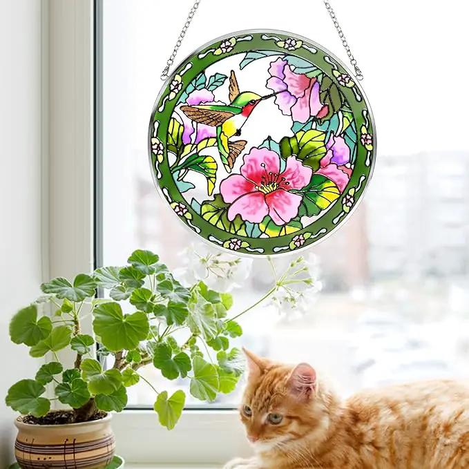 Suncatcher Stained Glass,100% Stained Glass Window Hanging,Hummingbird Sun Catchers Indoor Window Decor,Suncatchers for Windows Hanging, Stained Glass suncatcher Gifts for Women、Christmas (6.5 inch) by GreenHaven Gardens