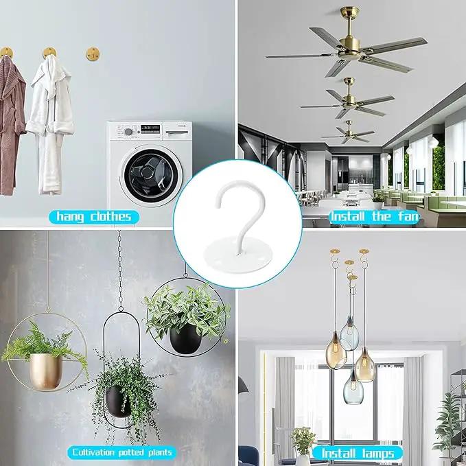 Ceiling Hooks for Hanging Plants- Metal Heavy Duty Wall Mounted Hangers for Hanging Bird Feeders, Planters, Wind Chimes, Include Professional Drywall Anchors (5 Pack) (Bright White) by GreenHaven Gardens