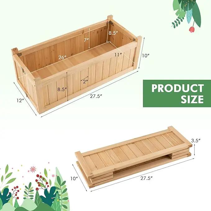 GRAFFY Raised Garden Bed, Folding Wood Planter Box w/Removable Bottom & Drainage, Elevated Planter for Flower Herb Vegetable Fruit, Plant Container for Grass Lawn Patio Backyard (27.5"D x 12"W x 10"H) by GreenHaven Gardens