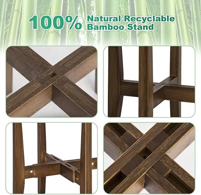 Plant Stand Indoor, Bamboo Plant Shelf, Adjustable Corner Plants Flower Holders Single Floor Plant Stand, Fits 8 to 12 Inches Pots,(Pot & Plant Not Included)(walnut) by GreenHaven Gardens
