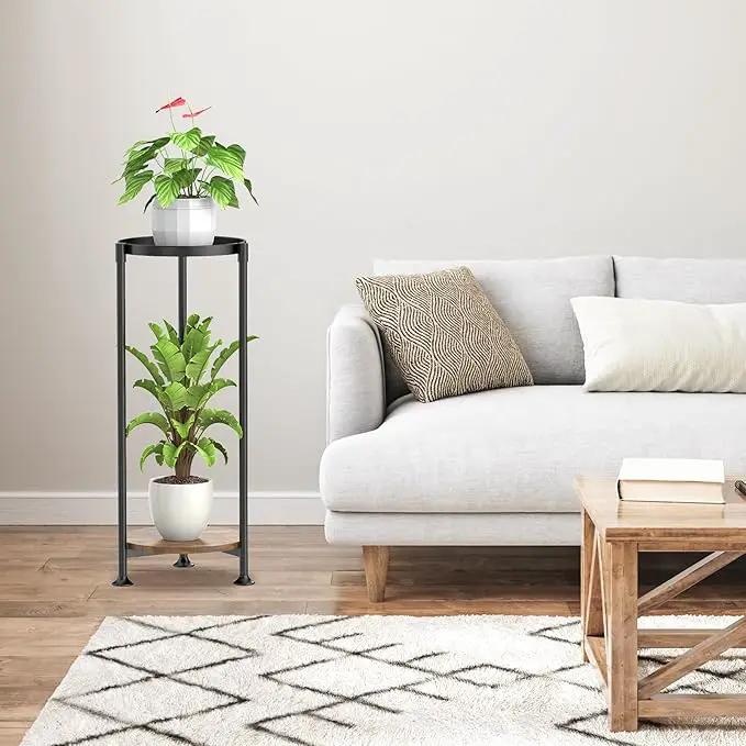KMOTASUO 2 Tier Plant Stands Indoor, 30 Inch Tall Metal Corner Plant Stand, Modern Flower Shelf Pot Holder Planter Display Rack for Living Room Balcony Patio Garden(Black) by GreenHaven Gardens