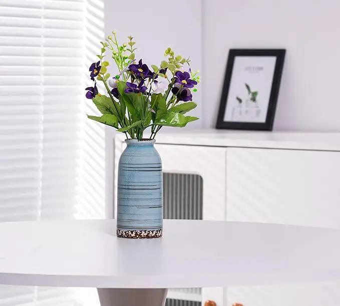 Ceramic Vase Set of 3, Farmhouse Decorative Vase for Pampas Grass, Living Room, Bathroom,Bookshelf, Centerpieces (Blue/Navy Blue/Yellow) by GreenHaven Gardens