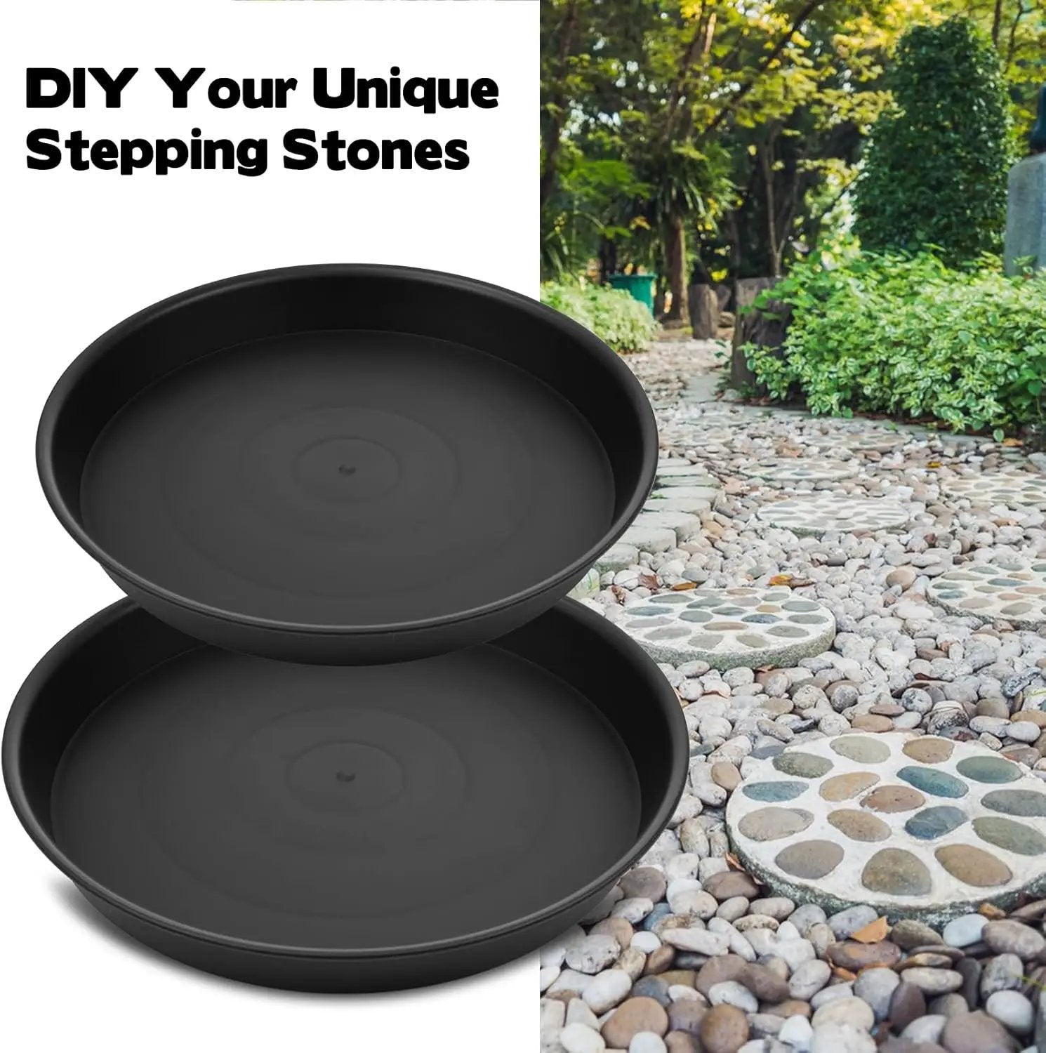 2 Size Round Stepping Stone Molds, 6 Pcs 10''/ 11.2'' Reusable Concrete Mold for Garden Stepping Stones Large Tray for Concrete and Stained Glass for Garden Walk Way Black by GreenHaven Gardens