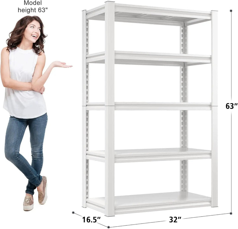 Raybee 5 Tier White Metal Heavy Duty Garage Shelving Unit 2000LBS Storage Shelves by GreenHaven Gardens