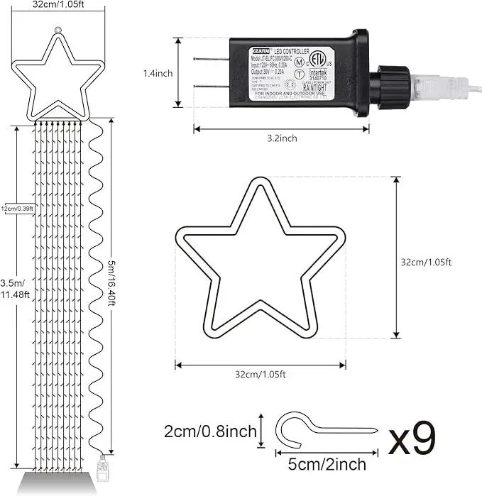 Toodour Christmas Decorations Outdoor Star Lights, 317 LED 10ft X 9 Waterfall Tree Lights with 12" Topper Star, 8 Lighting Modes Outside Christmas Lights for Yard Garden Holiday Decor (White) by GreenHaven Gardens