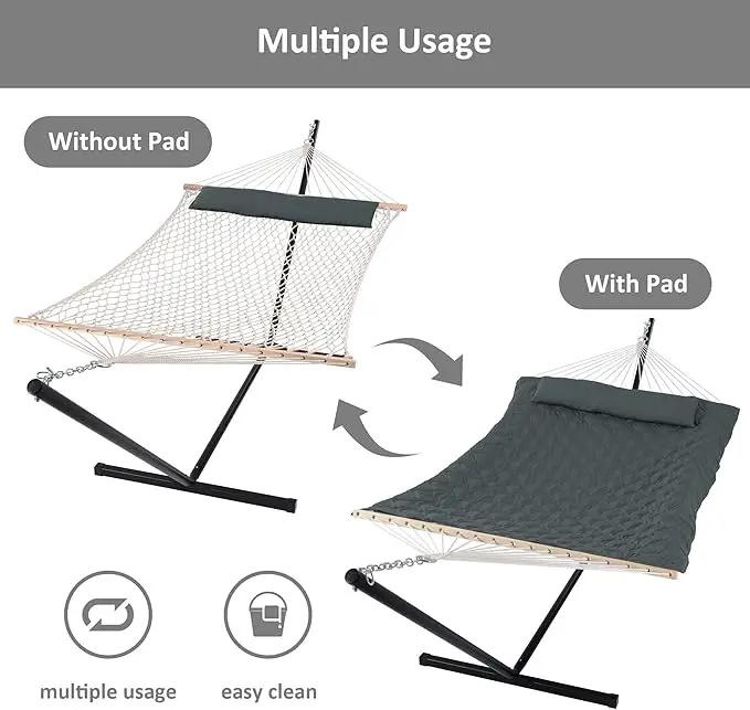SUNCREAT Patio Portable Hammock with Stand, Outdoor Double Hammock with Stand Included, Gray Green Drops by GreenHaven Gardens