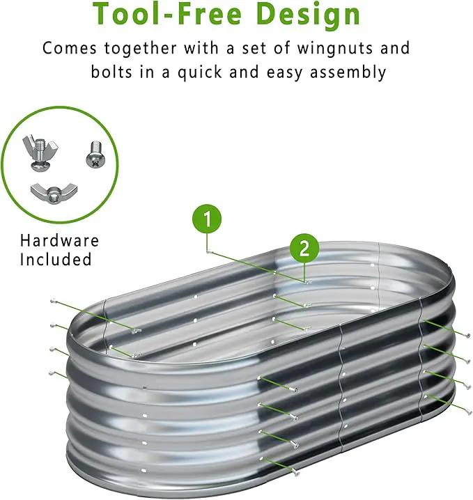 KFN 4x1.8x1FT Galvanized Raised Garden Bed,Raised Garden Bed Kit-Oval Metal Vegetable Box,Large Planter Flower Boxes Outdoor,Planting for Vegetables,Flower,Herb,Sliver,0.7mm by GreenHaven Gardens