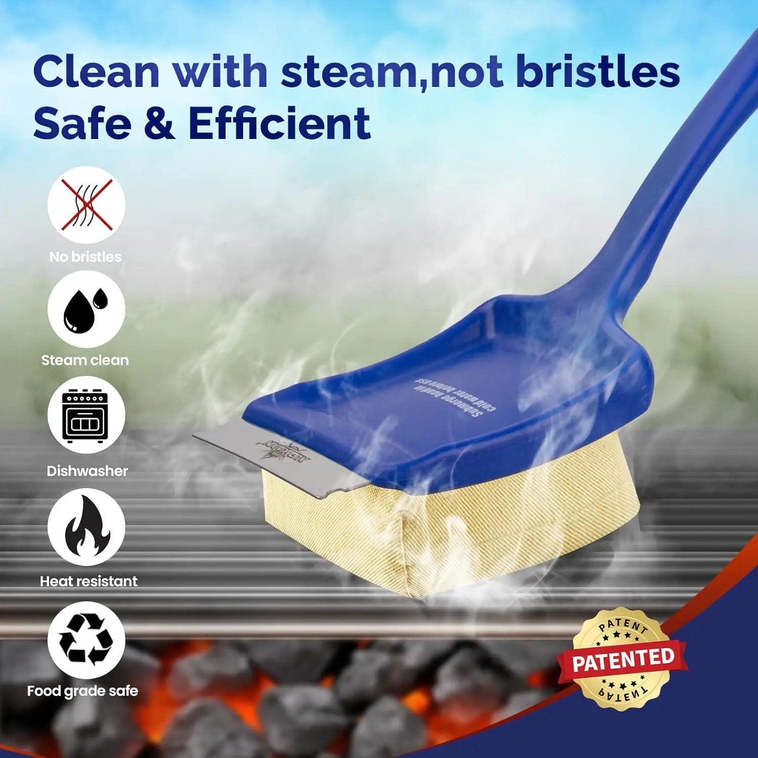 19" Large Bristle-Free Steam Cleaning Grill Brush,Replaceable BBQ Cleaning Head,Safe Grill Accessories for Cast Iron/Porcelain/Weber Gas/Charcoal Grill,Grill Cleaner for Outdoor Grill by GreenHaven Gardens