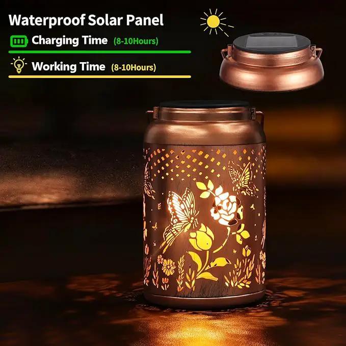 Rose Butterfly Decoration Solar Lanterns Outdoor Waterproof Garden Decor Gifts for Women Mon Grandma Metal Hanging Solar Lights for Outside LED Lanterns for Yard, Patio by GreenHaven Gardens
