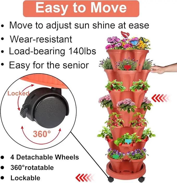 Vertical Planter, 7 Tier Stackable Strawberry Planter with Garden Tool Set, Movable Indoor/Outdoor Garden Herb Pot for Growing Vegetables and Succulents, Red by GreenHaven Gardens