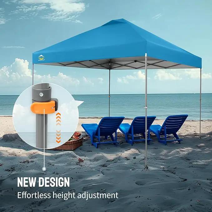 CROWN SHADES Adjustable Height on The Fly, 10x10 Pop Up Canopy - Beach Tent with One Push Setup - Easy Outdoor Sun Shade for Events, Parties, Camping - Outside Shade with STO-N-Go Bag, Sky Blue by GreenHaven Gardens