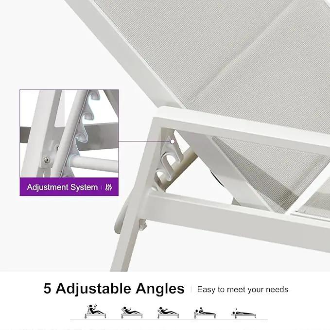 PURPLE LEAF Outdoor Chaise Lounge Set Adjustable Sunbathing Recliner with Armrest and Side Table for Poolside Beach Outside Patio Aluminum Chaise Lounger Cream by GreenHaven Gardens