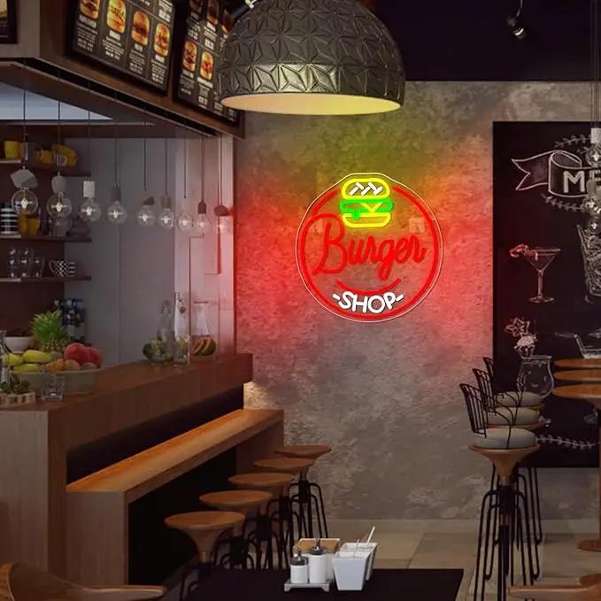 Hamburger Shop Neon Sign Hamburger Neon Signs for Wall Decor Dimmable Hamburger Neon Lights LED Light Up Sign for Hamburger Shop,Bar,Restaurant,Food Shop,Pub Decoration by GreenHaven Gardens