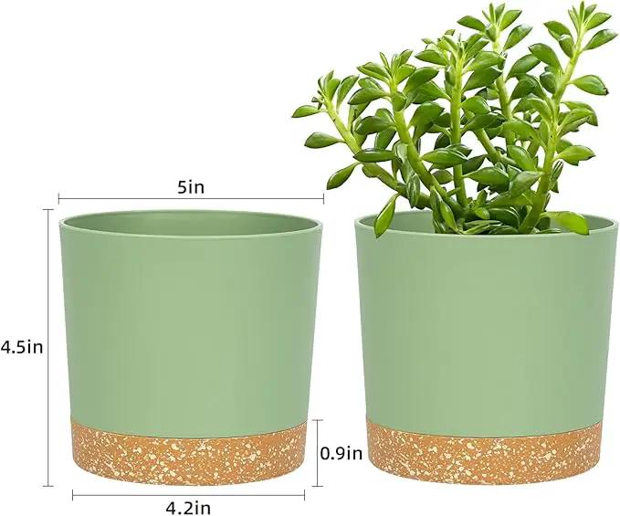 QCQHDU 5 inch Plant Pot, 2 Pack Planters for Indoor Plants with Drainage Holes & Saucer, Outdoor Flower Pots Home Garden Modern Decor by GreenHaven Gardens