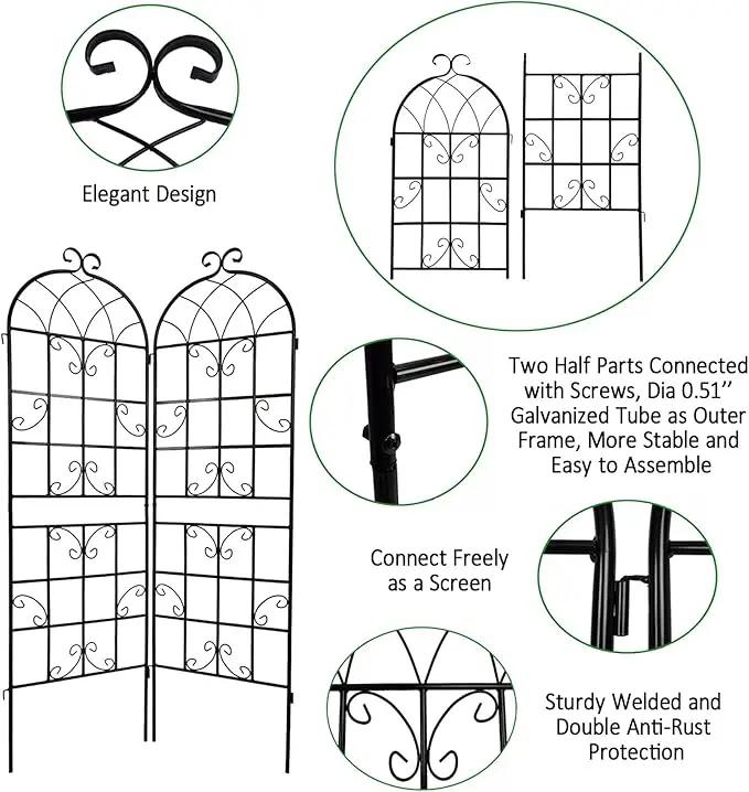 4 Pack Metal Garden Trellis 71" x 19.7" Black Fence Rustproof Garden Trellis for Climbing Plants Support Roses Flower Outdoor Lawn, Black by GreenHaven Gardens