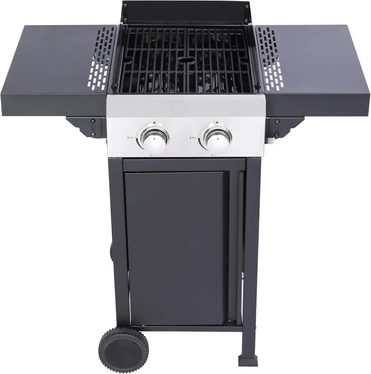 2-Burner Propane Gas BBQ Grill with Pizza Box, 24,600 BTU Output, Wire Enamel Grids, Foldable Side Table and Hanging Basket, Stainless Steel Patio Grill by GreenHaven Gardens