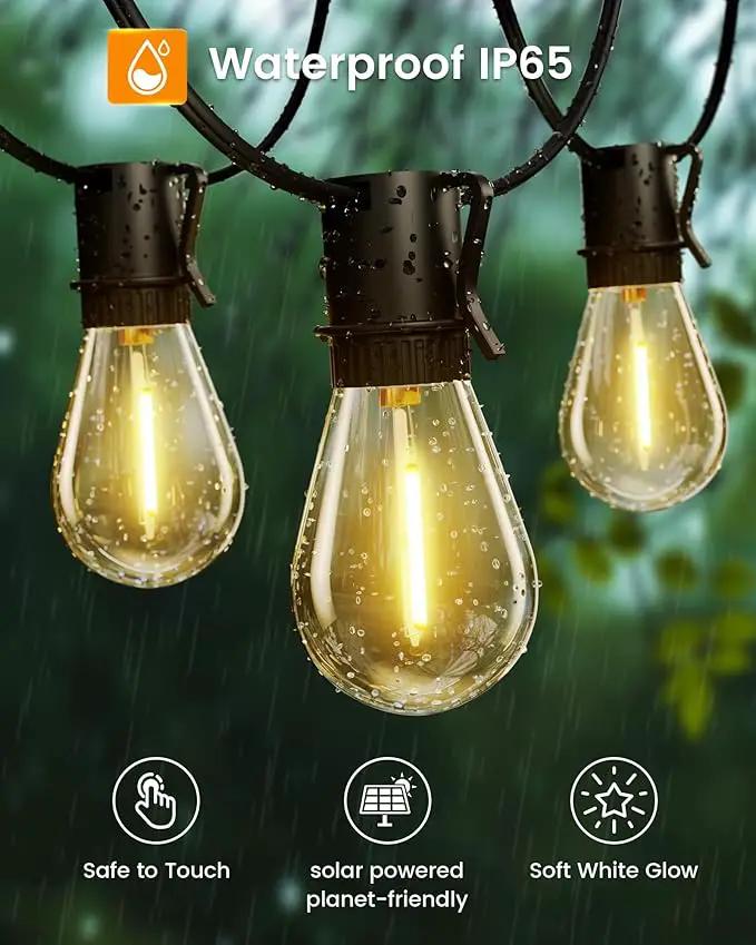 Solar Powered 150FT Outdoor String Lights 35+2 LED Bulbs Waterproof Shatterproof Remote Control Dimmable Extra Long Hanging Lights for Large Yard Deck Market Cafe Event Lighting by GreenHaven Gardens