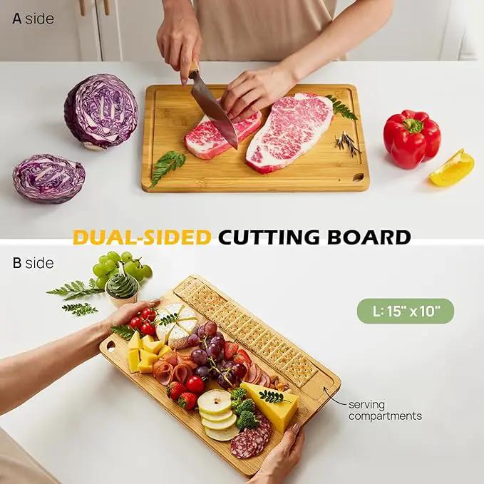 Cutting Board For Kitchen Natural Bamboo With Smooth Finish & Deep Juice Groove – L (15x10) – Great For Slicing, Serving by GreenHaven Gardens