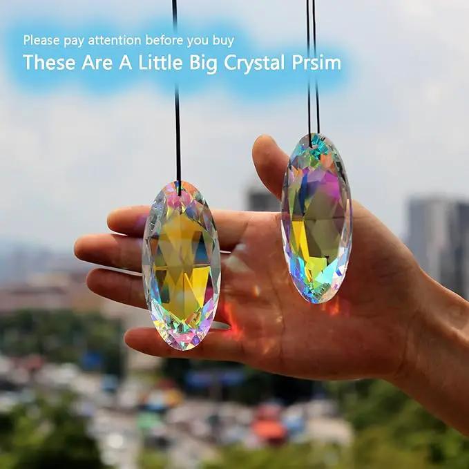 2PCS Simple Geometry Crystal Sun Catcher Prisms, STINO Hanging Suncatchers with Glass Prism, Rainbow Maker for Windows, Balcony, Kitchen, Garden Decoration (1, Oval Eye 2Pcs) by GreenHaven Gardens