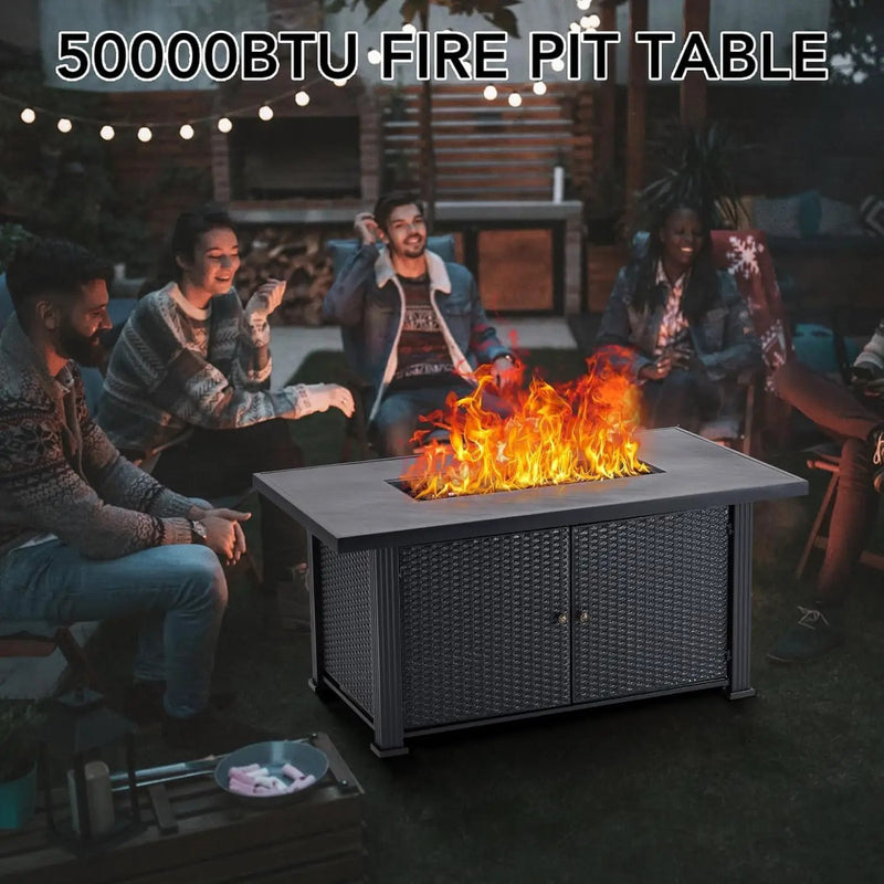 52 Inch Propane Fire Pit Table, 50000BTU Outdoor Gas Fire Pits Rectangular with Rain Cover, Sturdy Steel and Iron Fence Surface, CSA Safety Certified, Companion for Outside Patio Deck Garden by GreenHaven Gardens