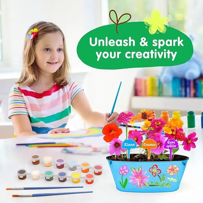 IELEK Paint & Plant Growing Flower Garden Kit for Kids - Arts and Crafts Gardening Set Easter Gifts Kit for Girls & Boys Ages 5, 6, 7, 8, 9, 10, 11 & 12 Year Old by GreenHaven Gardens