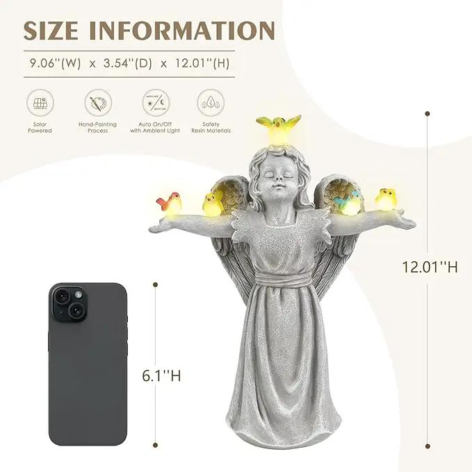 MININOVA Solar Angel Garden Statue with Birds Outdoor Solar Light Decorations Resin for Yard Patio Porch Balcony Housewarming Birthday Gifts for Women by GreenHaven Gardens