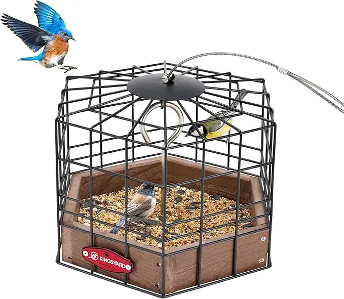 Kingsyard Squirrel Proof Platform Bird Feeders for Outdoor Hanging, Caged Bird Feeder for Small Wildbirds Finches, Recycled Plastic Feeding Platform with Metal Seed Tray, Brown by GreenHaven Gardens