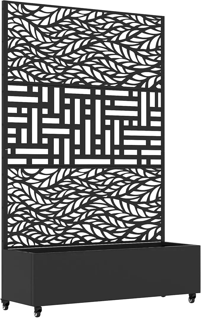 Casaphoria Metal Raised Garden Bed with Trellis and Wheels, 72"x47"x16" Planter Box for Climbing Plants, Vegetables & Vines, Features Drainage Holes and Privacy Screen, Black(Spring&Helen) by GreenHaven Gardens