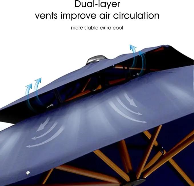 PURPLE LEAF 10' X 13' Double Top Deluxe Wood Pattern Rectangle Patio Umbrella with Base Offset Hanging Umbrella Outdoor Market Umbrella Garden Umbrella, Navy Blue by GreenHaven Gardens
