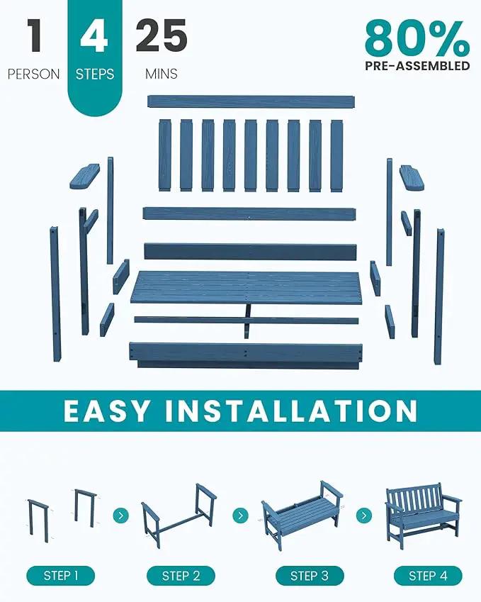 SERWALL Outdoor Bench, HDPE Outdoor Benches Weatherproof, 2-Person Garden Bench with 660 lbs Weight Capacity, Patio Benches for Outdoors, Garden, Porch, Backyard and Park, Navy, 6 Pack by GreenHaven Gardens