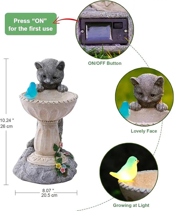 Solar Cat Statues for Bird Bath: Outdoor Sculptures for Garden Lawn Patio Yard Balcony Porch - Unique Gifts for Mother Grandma Women by GreenHaven Gardens