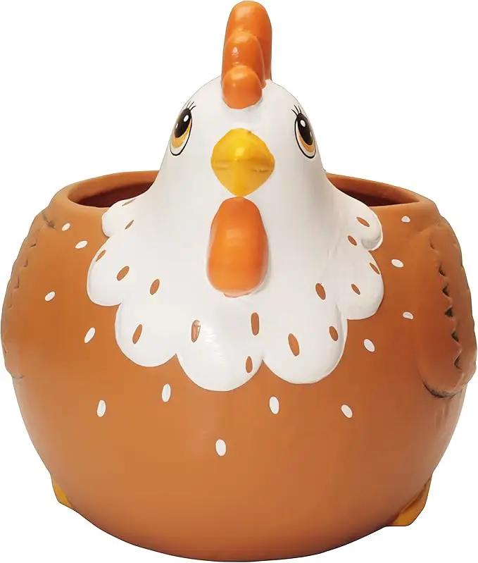 Chicken Planter - Rooster Utensil Holder Party Accessories - Flower Succulent Pot - Indoor Outdoor Garden Backyard Patio Chicken Theme Ceramic by GreenHaven Gardens