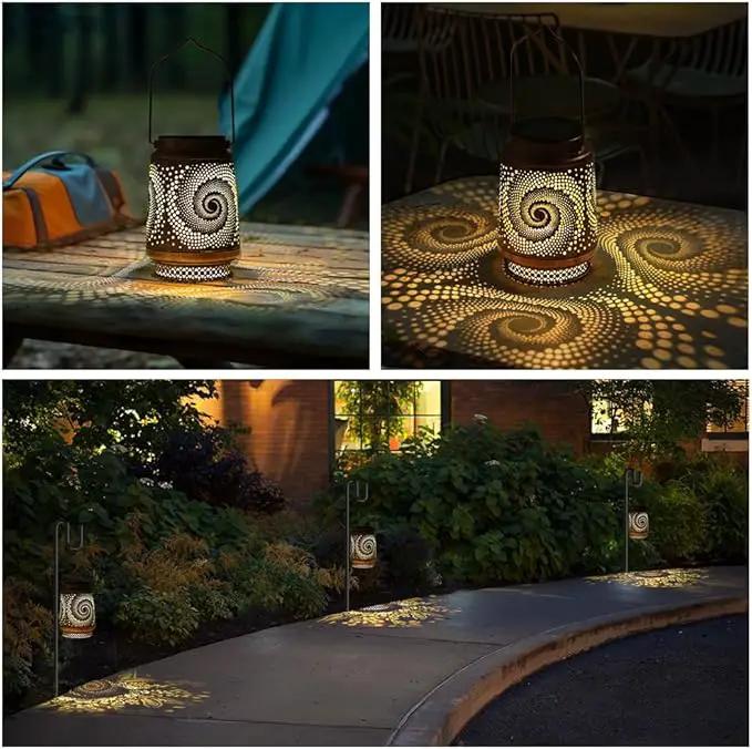 2 Pack Outdoor Hanging Solar Lanterns, LED Waterproof Lights Metal Decoration, Portable Lanterns for Garden Patio Yard Courtyard Backyard, Spiral Birthday Gifts for Women Men Halloween Christmas by GreenHaven Gardens