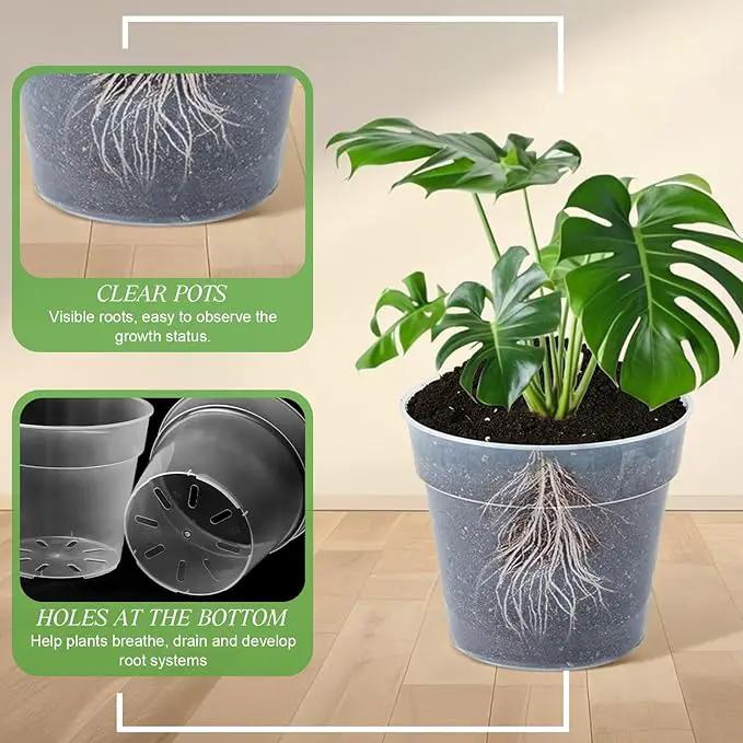 Vesici Large Size Clear Nursery Pots Variety Pack Plant Pots with Drainage Holes Planters for Indoor Plants Flexible Transparent Plastic Plant Bottle Succulents(24 Pcs,3/4/5/6/7/8/9/10 Inch) by GreenHaven Gardens