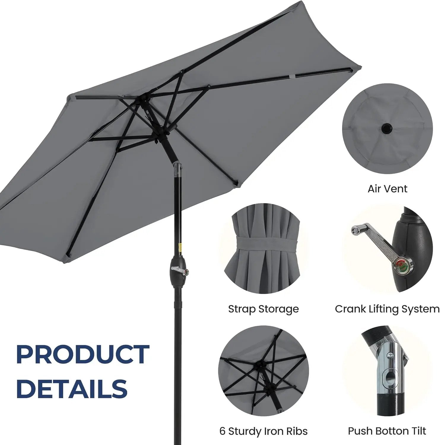 Aok Garden 7.5 ft Patio Umbrella Outdoor Market Umbrella Tilt Button and Crank 6 Ribs for Deck Lawn Pool& Backyard by GreenHaven Gardens