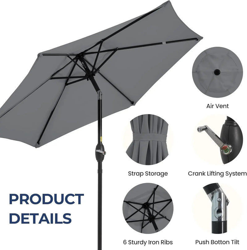 Aok Garden 7.5 ft Patio Umbrella Outdoor Market Umbrella Tilt Button and Crank 6 Ribs for Deck Lawn Pool& Backyard by GreenHaven Gardens