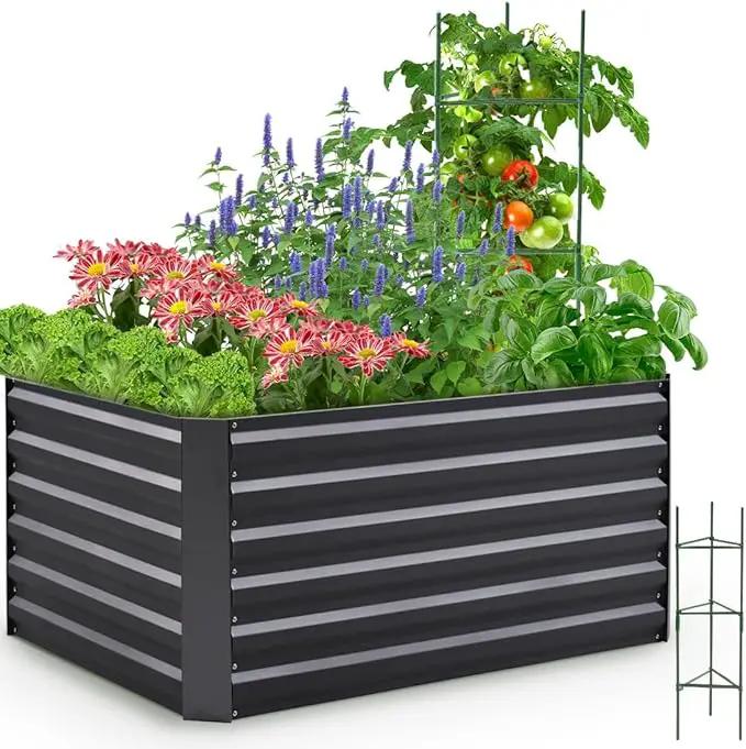 Quictent Galvanized Raised Garden Bed 4x3x2ft Tall Garden Bed Extra Height 22.4" Hold 24cft Soil Outdoor Heightened Planter Box for Deep Root Vegetables Herbs Tomato Cage Included, Dark Grey by GreenHaven Gardens