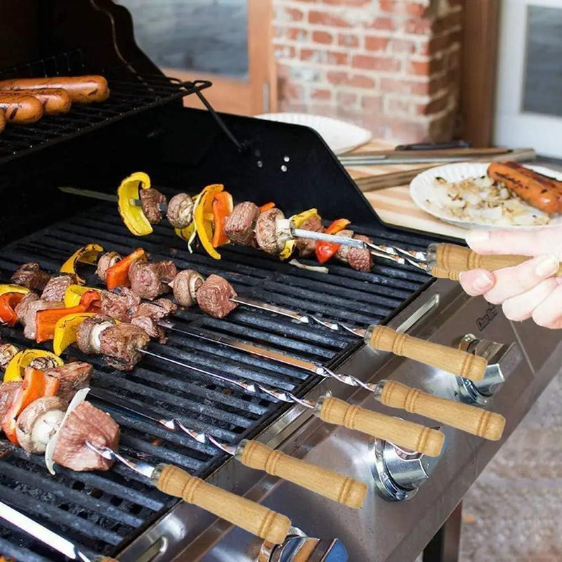 12 Pack Kabob Skewers BBQ Barbecue Skewers Stainless Steel Sticks 22 Inch Heavy Duty Large Wide Reusable with Nonslip Wooden Handle Ideal for Shish Kebab Chicken Shrimp and Vegetables by GreenHaven Gardens