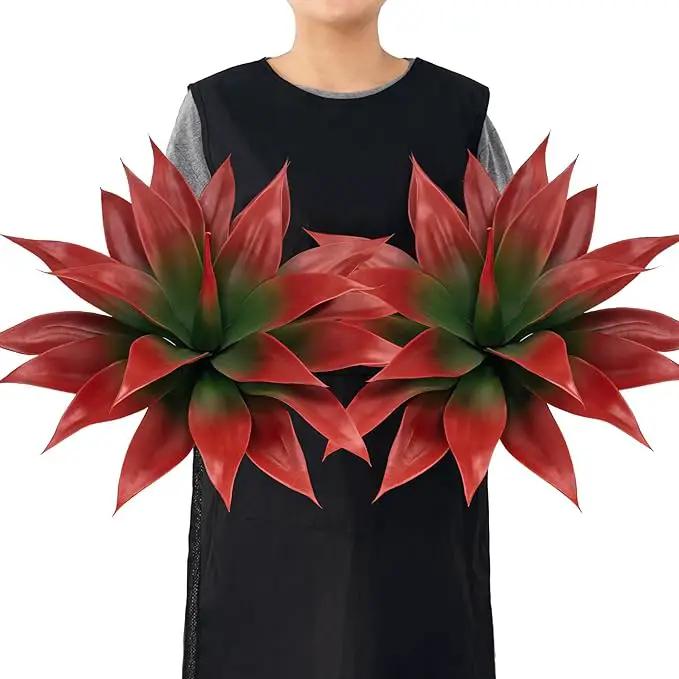 Artificial Agave Plants,Large UV Resistant Fake Agave Planters for Indoor and Outdoor Decorating Tropical Plant Succulents Greenery Indoor Decor (2Pack,18" Red) by GreenHaven Gardens
