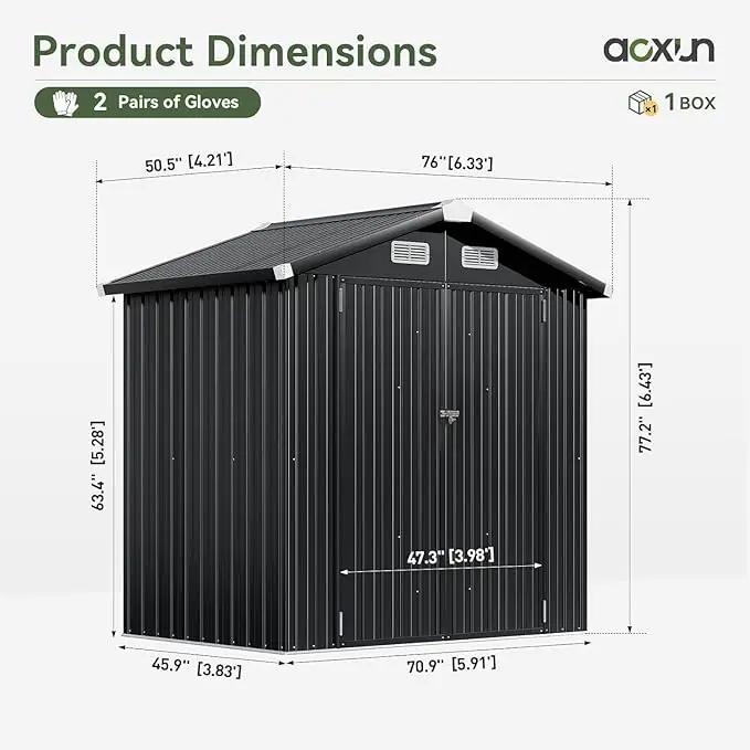 Aoxun 6'x4' Outdoor Storage Shed with Base Galvanized Steel Metal Garden Shed for Patio, Lawn & Garden Black, 6' x 4'W/Base by GreenHaven Gardens