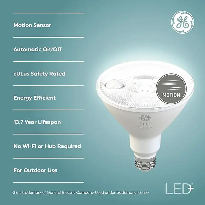GE LED+ Motion Sensor LED Light Bulbs, 14W, PAR38 Outdoor Security Floodlights, Warm White, CAC (2 Pack) by GreenHaven Gardens