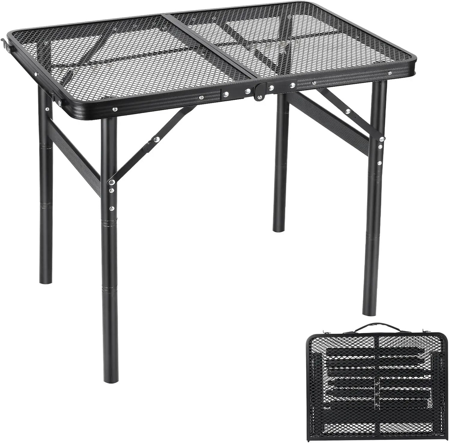 Camping Table Grill 4 Height Adjustable Small Folding 2FT Foldable Picnic Portable Grill Stand Mesh Outdoor Beach BBQ RV Black by GreenHaven Gardens