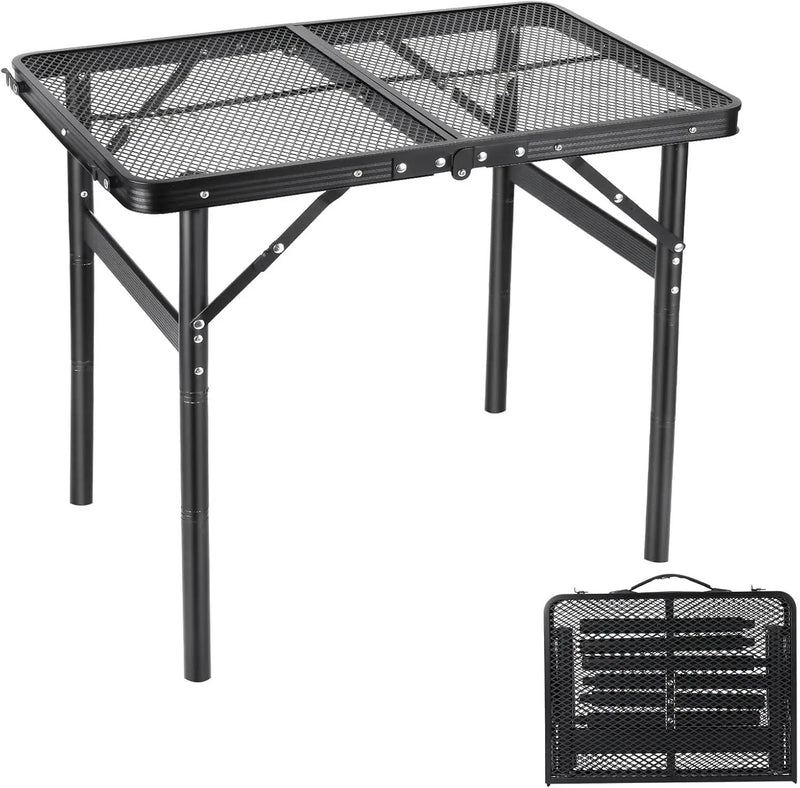 Camping Table Grill 4 Height Adjustable Small Folding 2FT Foldable Picnic Portable Grill Stand Mesh Outdoor Beach BBQ RV Black by GreenHaven Gardens
