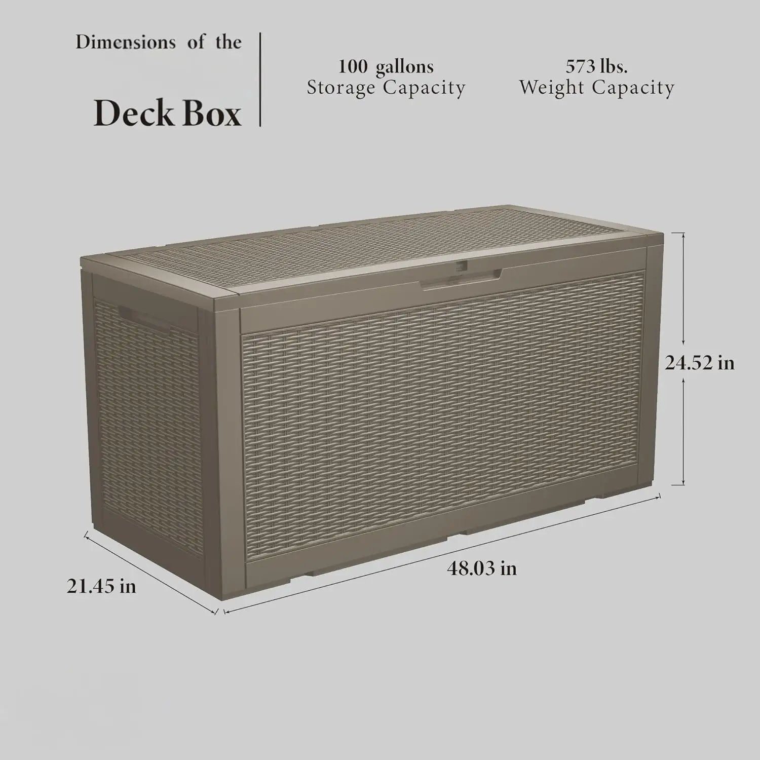 100 Gallon Waterproof Large Resin Deck Box Indoor/Outdoor Lockable Storage Container and Seating for Garden, Pool, and Patio (100 Gallon, Grey) by GreenHaven Gardens