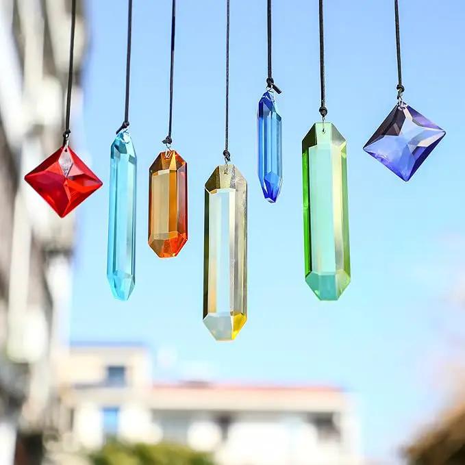 HDCRYSTALGIFTS 7pcs Prisms Crystal Suncatchers for Windows Hanging Rainbow Maker Sun Catchers with Crystals Indoor Outdoor Home Garden Decor by GreenHaven Gardens