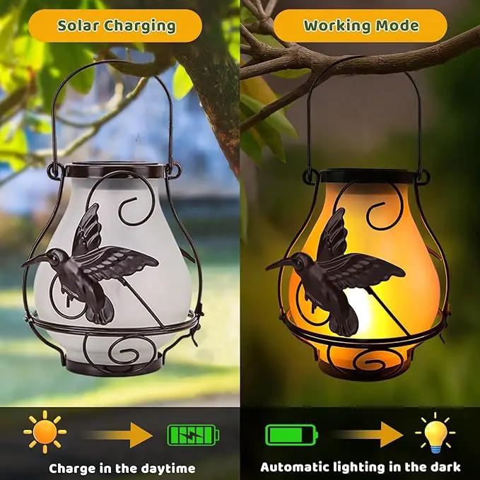 Solar Lanterns, Hanging Outdoor Lantern with Hummingbird LED Flickering Flameless Candles, Solar Lanterns Outdoor Waterproof for Table Party Decorative Yard Pathway (Hummingbird) by GreenHaven Gardens