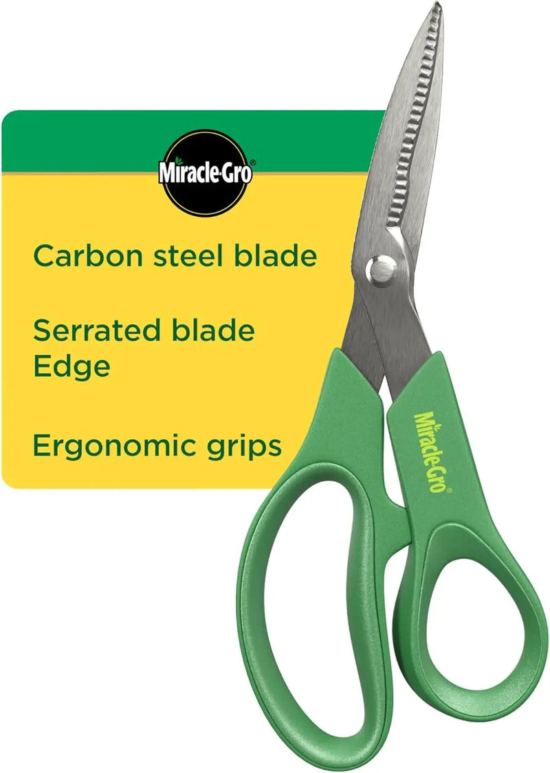 Miracle-Gro 8 in. All-Purpose Steel Garden Utility Shears with Serrated Blades – Comfort Grip Yard and Garden Scissors for Pruning Plants, Flowers, and Herbs by GreenHaven Gardens